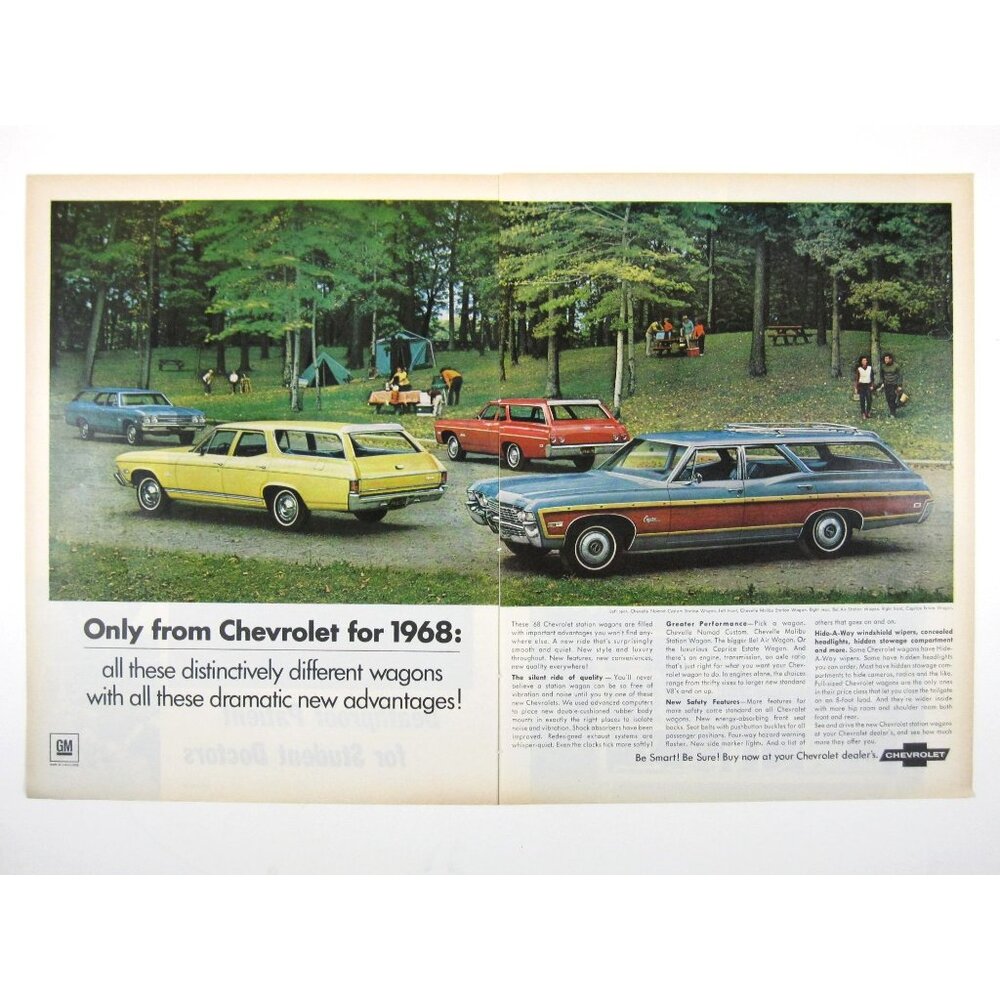 Print Ad Only Chevrolet 1968 Station Wagon GM 2 PG Chevelle MOD Malibu